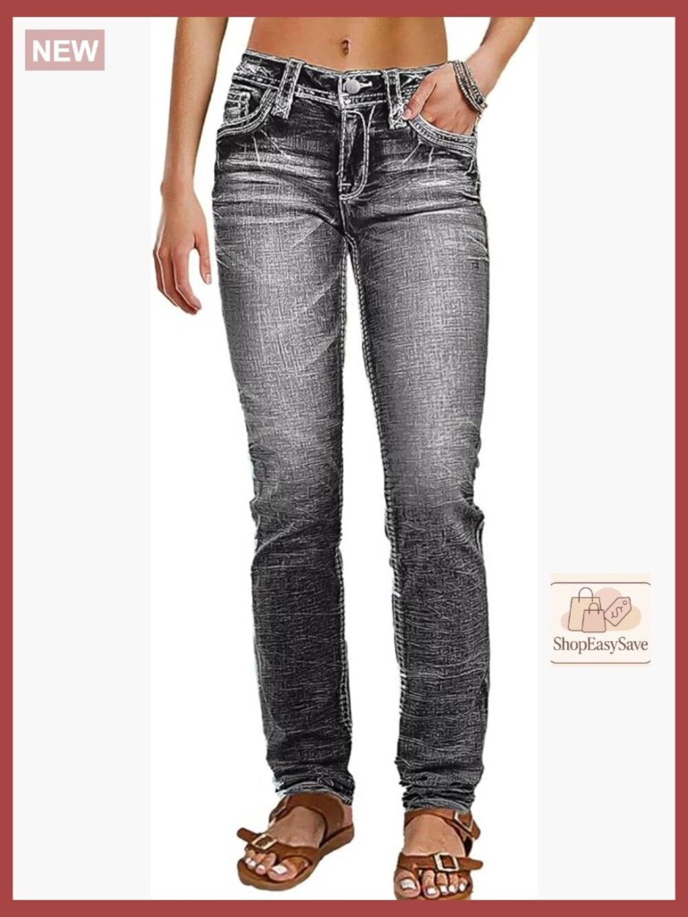 Mid Rise Skinny Jeans Stretchy Butt Lifting Western Denim Pockets Trendy